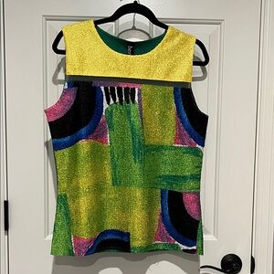 Berek Abstract Color Block Textured Sleeveless Art Top | Size XL